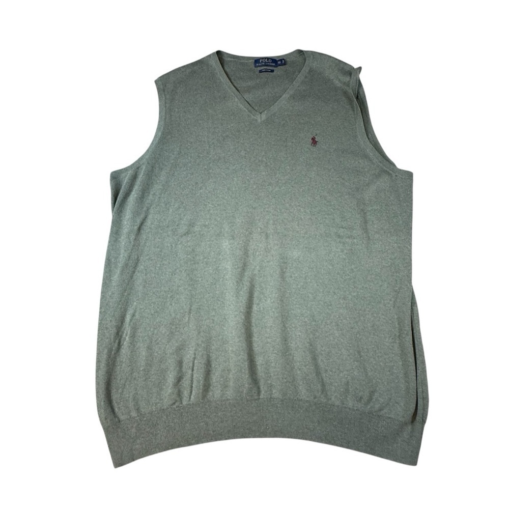 Polo Ralph Lauren XLT Tall Green Pima Cotton V-Neck Sweater Vest Big & Tall Pony
